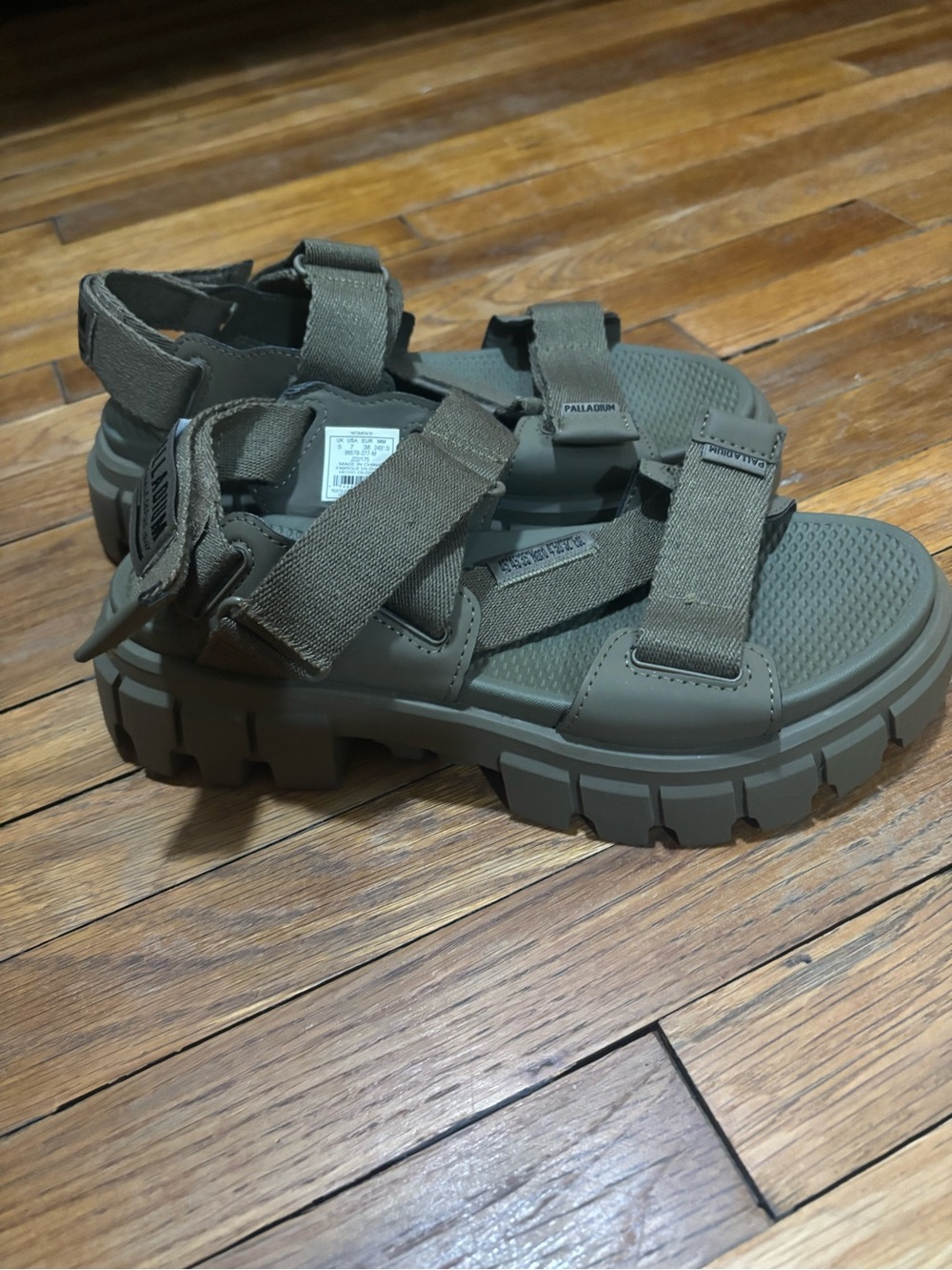 Palladium Olive Green Chunky Strap Sandals with Adjustable Webbing